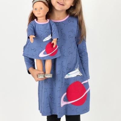 Leveret Matching Girl and Doll Hearts Cotton Dress - Blue - 3Y