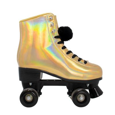 Cosmic Skates Gold Iridescent Pom Pom Roller Skates - Gold - 8