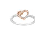 Haus of Brilliance 10K Rose Gold Over .925 Sterling Silver 1/5 Cttw Diamond Two Tone Open Heart Promise Or Fashion Ring - White - 6