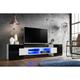 Meuble Banc tv Merano, Blanc/Noir, Largeur 230 cm x Hauteur 52,5 cm x Profondeur 35 cm, led Bleues,