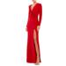 Ruched Jersey Long Sleeve Column Gown