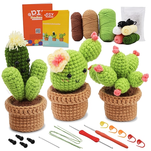 Kit di uncinetto per principianti con video tutorial passo-passo Kit di uncinetto per adulti e bambini Kit di maglieria Lo stesso tipo di borsa in lana di crochet per cactus succulenti Regalo di