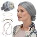 Granny Wig Granny Women s Wig with Glasses Chain and Pearl Necklace (4pcs) Wigs Silver