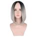 Black Gray Gradient Short Straight Wig Women Fashionable Synthetic Middle Parting Wig for Daily Use