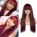 Melotizhi Wigs Human Hair Wig Cap Lace Front Wig for Women Mechanism Straight Fashion Lady Hair Wine Red Rose Wig Net Long wig