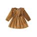 Bmnmsl Baby Girl Dress Ruffle Long Sleeve Round Neck Toddler Velvet Dress
