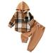 AMILIEe 2Pcs Baby Boys Hoodie Tops Pants Set Plaid Jacket with Elastic Waist Pants Fall Winter Outfits