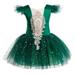 KIMI BEAR Toddler Girls Formal Dress 2T Toddler Girls Party Dress Princess Dress 6T Toddler Girls Sequins Fly Sleeve Tulle Princess Dress Green