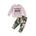Thaisu Girls Spring Long Sleeve Letter Print Tops Camouflage Pants Sets