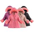 KYAIGUO Kids Toddler Winter Fleece Jacket Coats for Girls Baby long Hooded Cotton Coats Mid-Length Casual Fashionable Jacket Winter Warmth Cotton Outerwear for 3-12Y