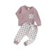 Qtinghua Infant Toddler Baby Girl Boy Fall Clothes Long Sleeve Sweatshirt with Plaids Sweatpants Outfits Purple 2-3 Years