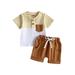 Canis Toddler Boys Shorts Set Short Sleeve Patchwork T-shirt with Shorts