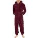 KIJBLAE Clothing Clearance Men s Athletic Pants Full Length Activewear Fleece Jumpsuit Pajamas Winter Warm Zip Up Hooded Sleepwear Jogger Soft Loungewear Overall Rompersï¼ˆWine L)