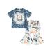 Canis Stylish Toddler Girls Outfit: Cattle Head Print Tops and Horse Hat Print Flared Pants