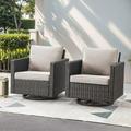 PARKWELL Outdoor Swivel Glider Chair Set of 2 Patio Swivel Rocking Lounge Chair with Beige Cushions for Balcony Patio Brown Wicker
