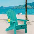Kepooman Folding Chair with Pullout Ottoman with Cup Holder Poly Lumber for Patio Deck Garden Backyard Furniture Easy to Install . GREEN.