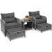 LLBIULife 5 Pieces Wicker Outdoor Patio Chairs Set with Ottoman Patio Conversation Set with Ottoman Underneath All Weather PE Rattan Balcony Set & End Table Black