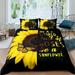 Sunshine Sunflower Duvet Cover 3pcs Soft Comforter Cover for Women Girls Morden Black Floral Bedding Set 1 Duvet Cover+2 Pillow Shams Queen Size