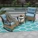 3 Piece Outdoor Rocking Chair Set Rattan Rocking Patio Bistro Set with 2 Rockers and 1 Side Tables Outdoor Patio Furniture Set with Cushions for Backyard Balcony Poolside Blue