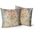 YCHII Boho Pillow Covers 18x18 inch Set of 2 Bohemian Carpet Throw Pillows For Couch Navy Blue Red Geometric Floral Decorative Pillow Cases Farmhouse Home Decor For Sofa Porch Patio Bed Room Outdoor