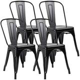 LLBIULife Iron Metal Dining Chair Stackable Indoor-Outdoor/Classic/Chic Industrial Vintage Chairs Bistro Kitchen Cafe Side Chairs with Back Set of 4 (Black)