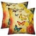 YST Vintage Floral Throw Pillow Covers 22x22 Inch Set of 2 Orange Yellow Green Butterflies Pillow Covers for Couch Groovy Flowers Cushion Covers Oil Painting Style Decorative Pillow Covers