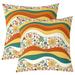 YST 1960S 1970S Groovy Flower Throw Pillow Covers Hippie Funky Flower Decorative Pillow Covers Cartoon Retro Floral Pillow Covers Bohemia Rainbow Flowers Cushion Cases 22x22 Inch Set of 2