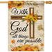 YCHII With God All Things are Possible Winter Decorative Garden Flag Religious Cross Christmas Poinsettia Flowers Home Yard Outdoor Decor Xmas Pine Cones Vintage Small Outside Decoration