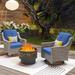 Ovios 3 Pieces Outdoor Patio Furniture with Rocking Swivel Chairs Gray Wicker Conversation Set with Wood Burning Fire Pit for Balcony