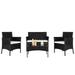 4PCS Outdoor Patio Rattan Furniture Set Cushioned Sofa Coffee Table Garden Deck Black