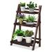 Folding Plant Stand 3 Tier Wooden Pot Holder Display Rack with Ladder Structure Foldable Rustic Wood Ladder Shelf Brown