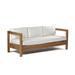 Ash & Ember Onyx Grade A Teak Sofa with White Cushions Outdoor Club Lounger Seats 3 People Weather Resistant Teak & Cushions Ideal for Deck Porch Patio or Backyard Indoor Outdoor Use