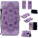 Premium Leather Flip Wallet Card Slots Magnetic Stand Protective Cover Ultra Slim Case with Lanyard Embossed Flip Case for iphone14plus Purple