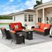 Vcatnet 5 Pieces Outdoor Patio Furniture Sectional Sofa All-weather Conversation Set with Fire Pit Table for Garden Poolside Orange