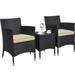 Topeakmart 3-Piece Wicker Furniture Set with Cushions and Side Table for Garden Black/Khaki