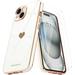 Love-Heart Luxury Case for Apple iPhone 14 Plus Heart Case Cute Design Shiny Bling Cover 3 in 1 Bundle Case with 2 PACK Clear Tempered Glass for Apple iPhone 14 Plus for Women Girls White