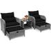 LLBIULife 5 Pieces Wicker Outdoor Patio Chairs Set with Ottoman Patio Conversation Set with Ottoman Underneath All Weather PE Rattan Balcony Set & End Table Black