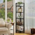 OUWI 5-Tier Corner Shelf Stand Tall Corner Bookshelf Corner Plant Stand Corner Storage Shelves for Living Room Home Office Small Space Black