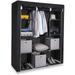 Non-Woven Fabric Portable Closet Organizer Wardrobe Storage Organizer With 10 Shelves Movable Hanging Rod Steel Tube Plastic Connectors And Side Pocket Easy To Assemble Extra Space Black