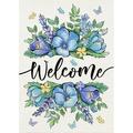 HGUAN Welcome Spring Floral Flowers Decorative Garden Flag Blue Pansy Lavender Butterfly Yard Outside Decorations Summer Seasonal Outdoor Small Home Decor Double Sided