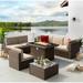 8PCS Patio Furniture Set with 44 Fire Pit Table Outdoor Sectional Sofa Set Wicker Furniture Set with Coffee Table (Brown Wicker)