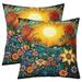 YST Vintage Floral Throw Pillow Covers 22x22 Inch Pack of 2 Watercolor Sun Pillow Covers Bohemian Aesthetic Cushion Covers Rustic Flower Decorative Pillow Covers for Bed and Living Room