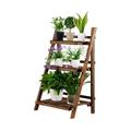 Raised Planter Stand Step Plant Display Rack with 3-Tier Shelves Utility Storage Organizer Shelf with Wooden Frame Brown