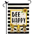 YCHII Bee Happy Garden Flag Vertical Double Sided Blooming Flowers Three Gnomes Garden flag Spring Summer Rustic Farmhouse Yard Outdoor Decoration