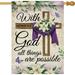 YCHII With God All Things are Possible Winter Decorative Garden Flag Religious Cross Christmas Poinsettia Flowers Home Yard Outdoor Decor Xmas Pine Cones Vintage Small Outside Decoration