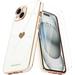 Love-Heart Luxury Case for Apple iPhone 15 Plus Heart Case Cute Design Shiny Bling Cover 3 in 1 Bundle Case with 2 PACK Clear Tempered Glass for Apple iPhone 15 Plus for Women Girls White