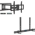 YINCHEN MD2285-LA Long Arm TV Mount for 37-75 Inch TVs with Max VESA 600x400mm and 100 LBS Loading and MD5425 Sound Bar Mount for Soundbar with Holes/Without Holes Up to 20 LBS