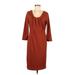 Lands' End Casual Dress - Sheath Scoop Neck 3/4 sleeves: Brown Print Dresses - Women's Size Medium