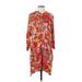 Walker & Wade Casual Dress - Shift High Neck 3/4 sleeves: Red Floral Dresses - Women's Size Small