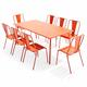 Oviala Business Set aus Gartentisch und 8 Bistrostühlen aus orangefarbenem Stahl - Oviala